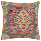 handmade Traditional Pillow Blue Red Hand-Woven SQUARE 100% WOOL Hand woven turkish pillow 2 x 2
