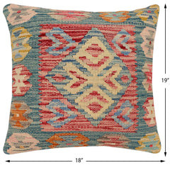 handmade Traditional Pillow Blue Red Hand-Woven SQUARE 100% WOOL Hand woven turkish pillow 2 x 2