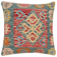 handmade Traditional Pillow Blue Red Hand-Woven SQUARE 100% WOOL Hand woven turkish pillow 2 x 2