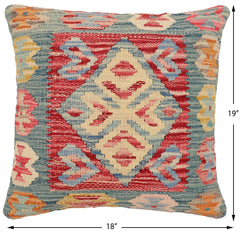 handmade Traditional Pillow Blue Red Hand-Woven SQUARE 100% WOOL Hand woven turkish pillow 2 x 2