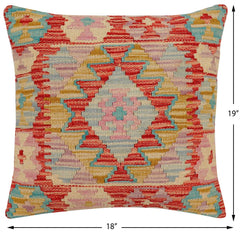handmade Traditional Pillow Red Blue Hand-Woven SQUARE 100% WOOL  Hand woven turkish pillow  2 x 2