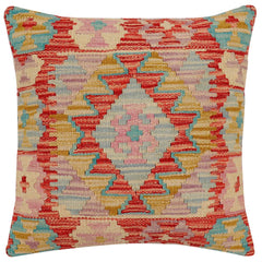 handmade Traditional Pillow Red Blue Hand-Woven SQUARE 100% WOOL  Hand woven turkish pillow  2 x 2
