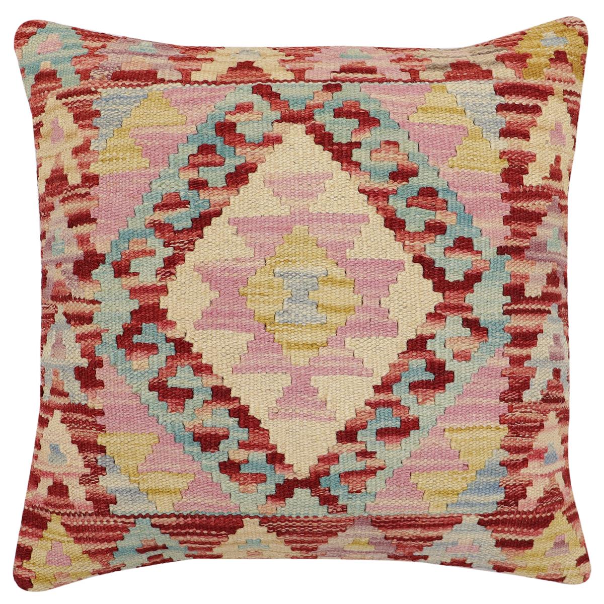 handmade Traditional Pillow Red Blue Hand-Woven SQUARE 100% WOOL Hand woven turkish pillow2' x 2'