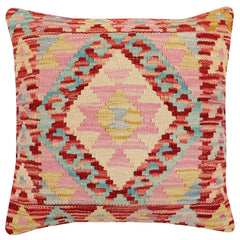 handmade Traditional Pillow Red Blue Hand-Woven SQUARE 100% WOOL Hand woven turkish pillow2' x 2'
