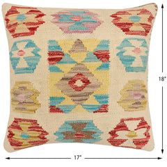 handmade Traditional Pillow Beige Red Hand-Woven SQUARE 100% WOOL  Hand woven turkish pillow  2 x 2