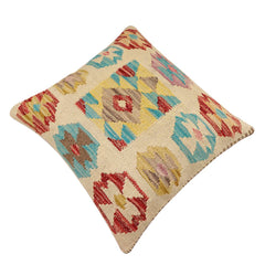 handmade Traditional Pillow Beige Red Hand-Woven SQUARE 100% WOOL  Hand woven turkish pillow  2 x 2