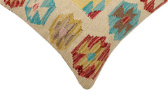 handmade Traditional Pillow Beige Red Hand-Woven SQUARE 100% WOOL  Hand woven turkish pillow  2 x 2