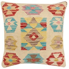 handmade Traditional Pillow Beige Red Hand-Woven SQUARE 100% WOOL  Hand woven turkish pillow  2 x 2