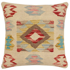 handmade Traditional Pillow Beige Red Hand-Woven SQUARE 100% WOOL Hand woven turkish pillow2' x 2'