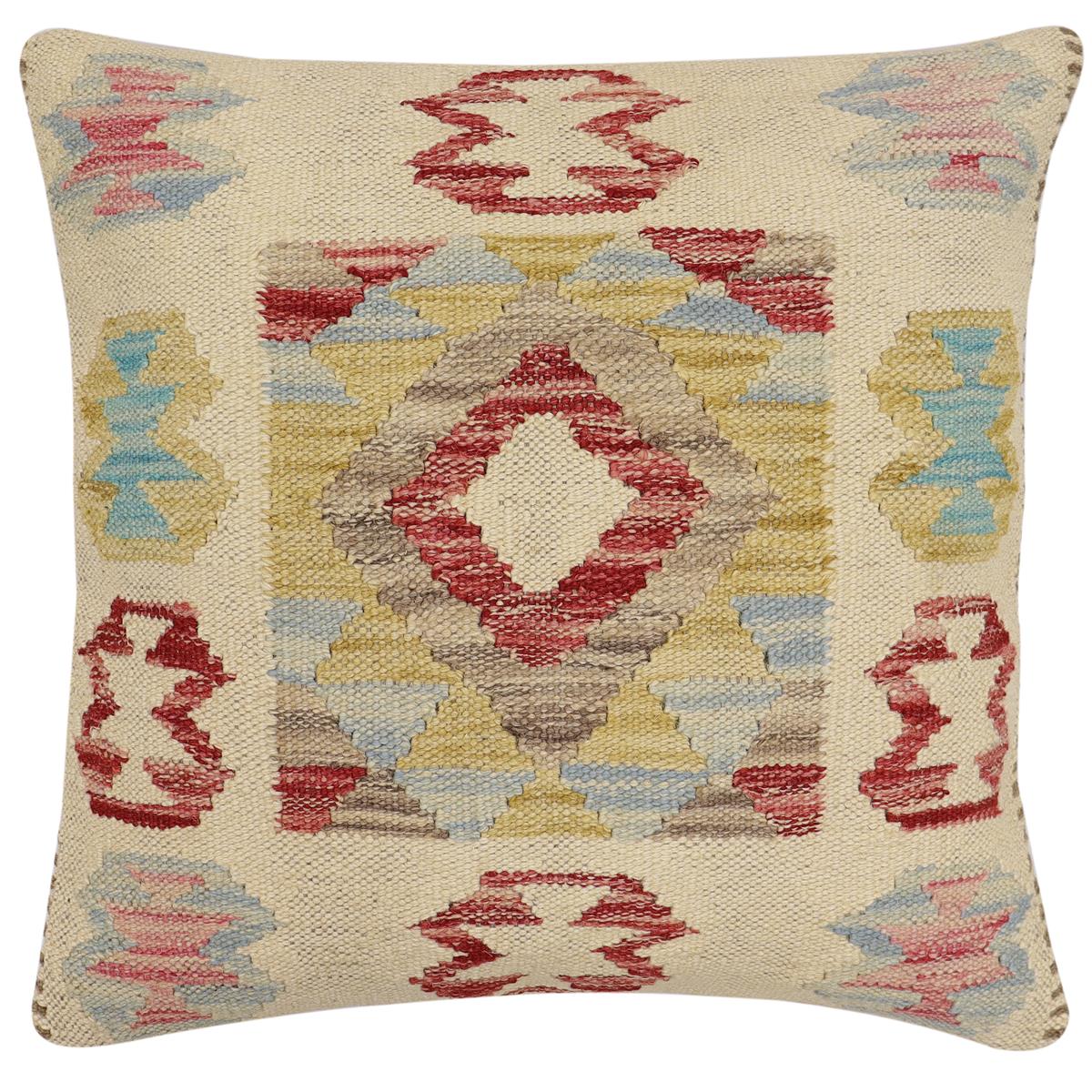 handmade Traditional Pillow Beige Red Hand-Woven SQUARE 100% WOOL Hand woven turkish pillow2' x 2'