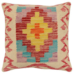 handmade Traditional Pillow Beige Red Hand-Woven SQUARE 100% WOOL Hand woven turkish pillow2' x 2'