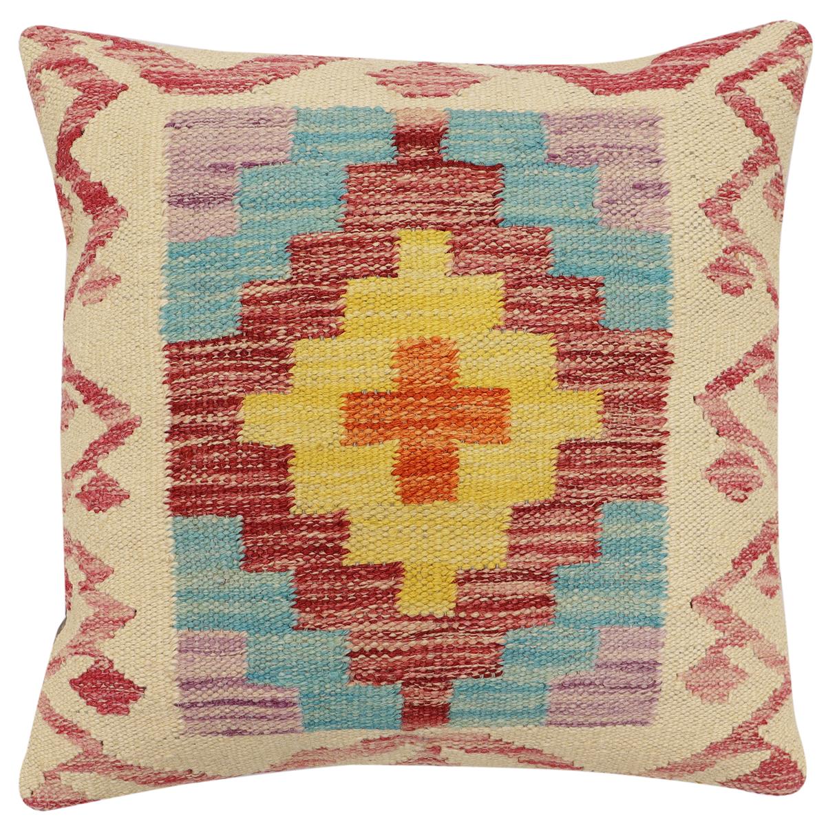 handmade Traditional Pillow Beige Red Hand-Woven SQUARE 100% WOOL Hand woven turkish pillow2' x 2'