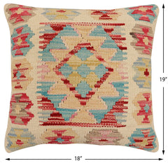 handmade Traditional Pillow Beige Red Hand-Woven SQUARE 100% WOOL  Hand woven turkish pillow  2 x 2