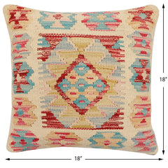 handmade Traditional Pillow Beige Red Hand-Woven SQUARE 100% WOOL Hand woven turkish pillow2' x 2'