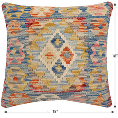 handmade Traditional Pillow Blue Rust Hand-Woven SQUARE 100% WOOL Hand woven turkish pillow2' x 2'