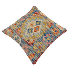 handmade Traditional Pillow Blue Rust Hand-Woven SQUARE 100% WOOL Hand woven turkish pillow2' x 2'