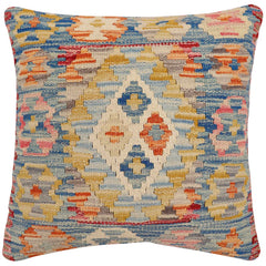 handmade Traditional Pillow Blue Rust Hand-Woven SQUARE 100% WOOL Hand woven turkish pillow2' x 2'