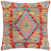 handmade Traditional Pillow Rust Blue Hand-Woven SQUARE 100% WOOL Hand woven turkish pillow2' x 2'