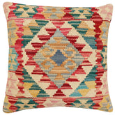 handmade Traditional Pillow Red Blue Hand-Woven SQUARE 100% WOOL Hand woven turkish pillow 2 x 2