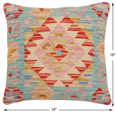 handmade Traditional Pillow Blue Red Hand-Woven SQUARE 100% WOOL Hand woven turkish pillow2' x 2'