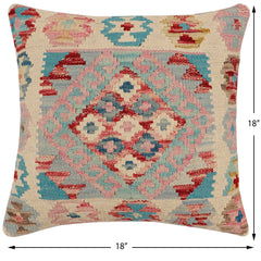 handmade Traditional Pillow Blue Red Hand-Woven SQUARE 100% WOOL Hand woven turkish pillow 2 x 2