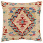 handmade Traditional Pillow Rust Blue Hand-Woven SQUARE 100% WOOL Hand woven turkish pillow2' x 2'