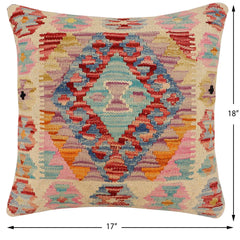 handmade Traditional Pillow Rust Blue Hand-Woven SQUARE 100% WOOL  Hand woven turkish pillow  2 x 2