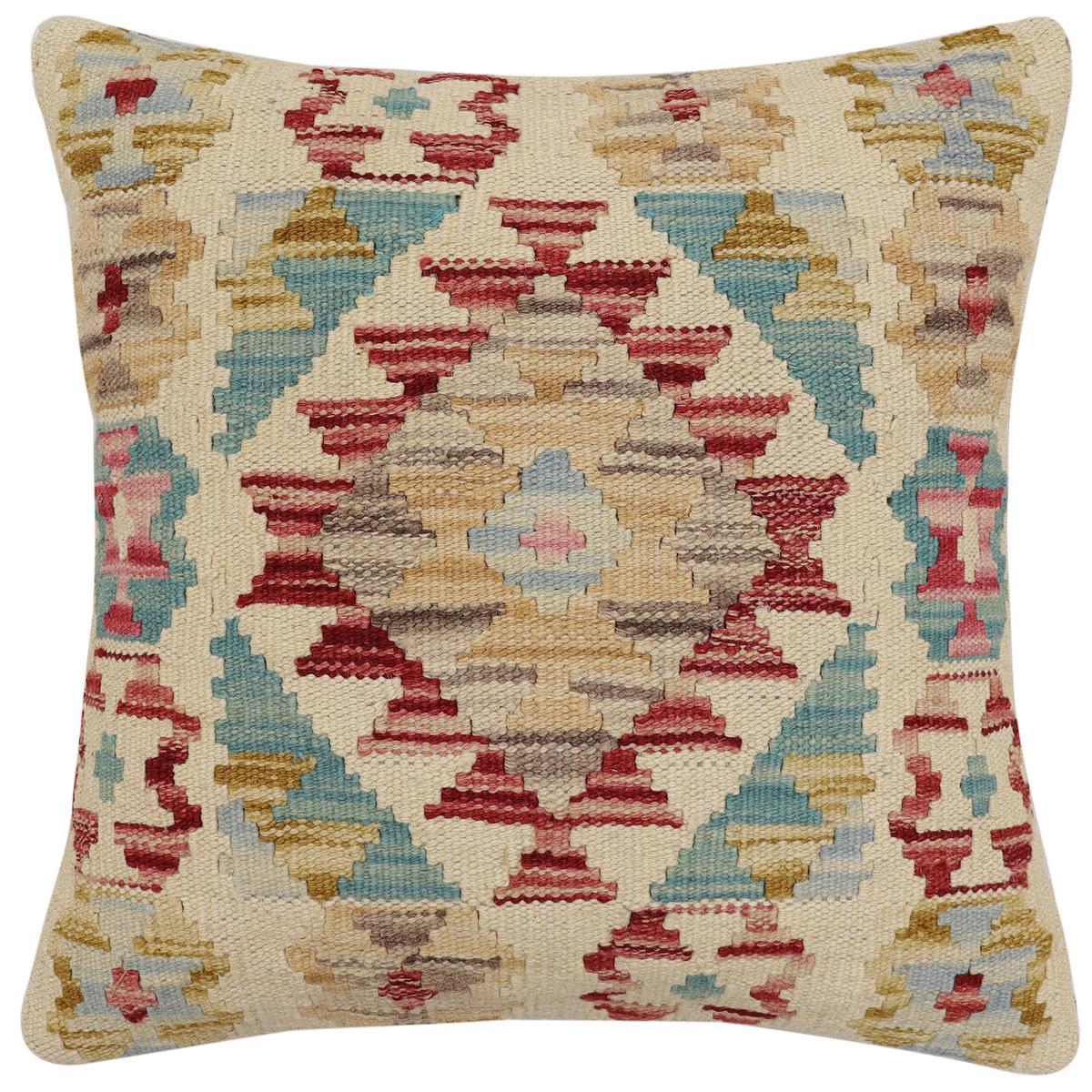 handmade Traditional Pillow Red Beige Hand-Woven SQUARE 100% WOOL Hand woven turkish pillow2' x 2'