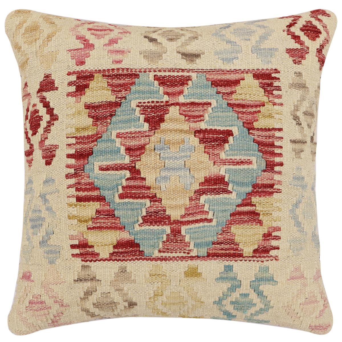 handmade Traditional Pillow Red Blue Hand-Woven SQUARE 100% WOOL Hand woven turkish pillow2' x 2'