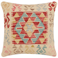 handmade Traditional Pillow Red Blue Hand-Woven SQUARE 100% WOOL Hand woven turkish pillow2' x 2'