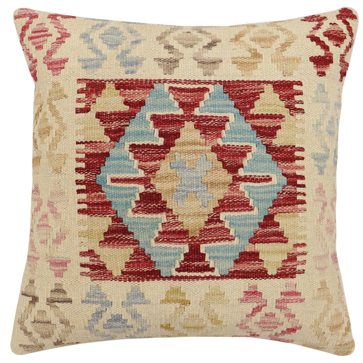 handmade Traditional Pillow Rust Blue Hand-Woven SQUARE 100% WOOL Hand woven turkish pillow 2 x 2