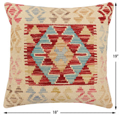 handmade Traditional Pillow Rust Blue Hand-Woven SQUARE 100% WOOL Hand woven turkish pillow 2 x 2
