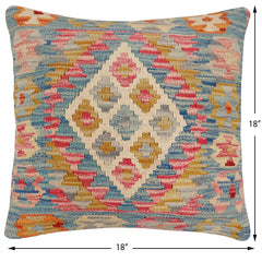 handmade Traditional Pillow Blue Beige Hand-Woven SQUARE 100% WOOL Hand woven turkish pillow2' x 2'
