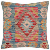 handmade Traditional Pillow Blue Beige Hand-Woven SQUARE 100% WOOL Hand woven turkish pillow2' x 2'