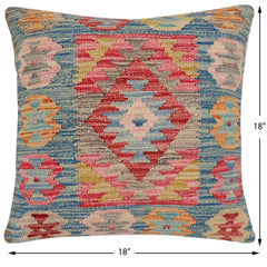 handmade Traditional Pillow Blue Beige Hand-Woven SQUARE 100% WOOL Hand woven turkish pillow2' x 2'