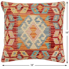 handmade Traditional Pillow Rust Blue Hand-Woven SQUARE 100% WOOL Hand woven turkish pillow2' x 2'