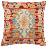 handmade Traditional Pillow Rust Blue Hand-Woven SQUARE 100% WOOL Hand woven turkish pillow2' x 2'