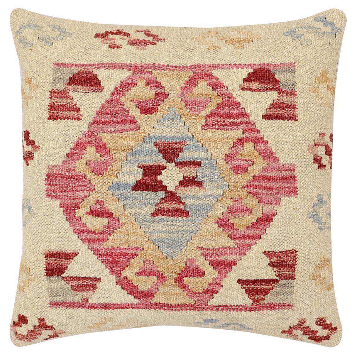 handmade Traditional Pillow Beige Pink Hand-Woven SQUARE 100% WOOL  Hand woven turkish pillow  3 x 5
