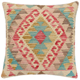 handmade Traditional Pillow Beige Blue Hand-Woven SQUARE 100% WOOL Hand woven turkish pillow2' x 2'