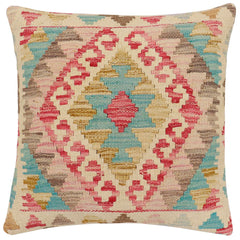 handmade Traditional Pillow Beige Blue Hand-Woven SQUARE 100% WOOL Hand woven turkish pillow2' x 2'