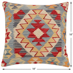 handmade Traditional Pillow Blue Beige Hand-Woven SQUARE 100% WOOL Hand woven turkish pillow2' x 2'