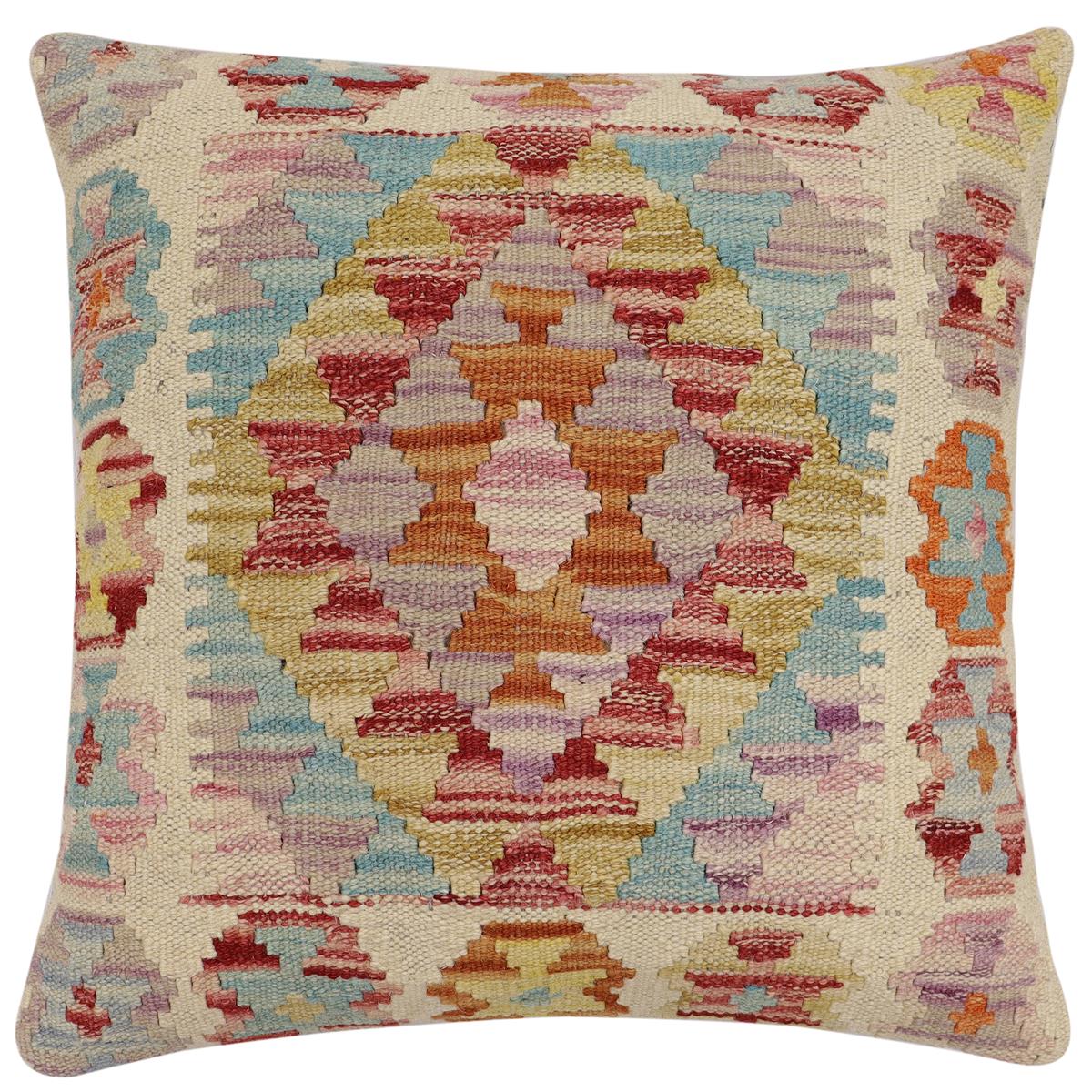 handmade Traditional Pillow Beige Red Hand-Woven SQUARE 100% WOOL Hand woven turkish pillow2' x 2'
