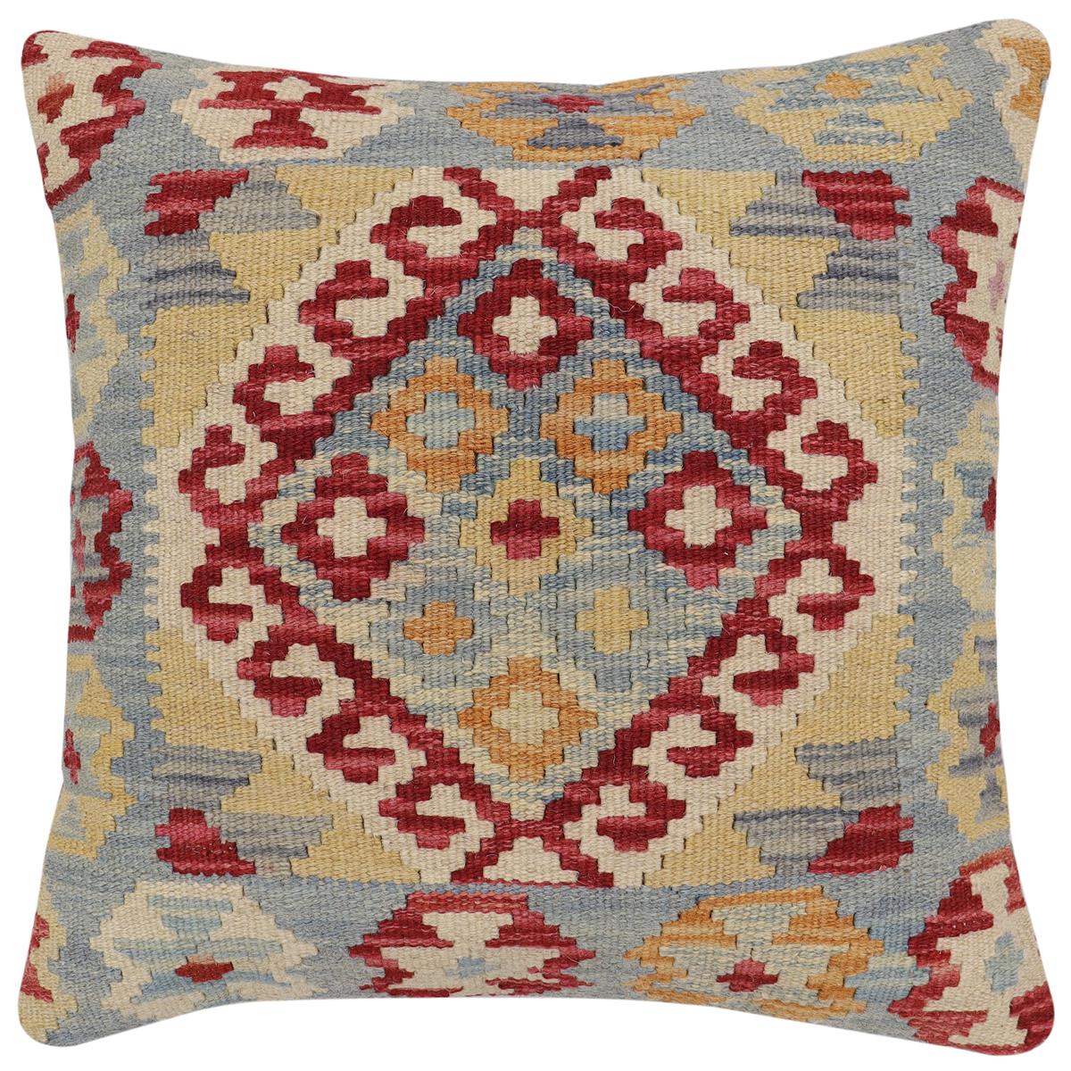handmade Traditional Pillow Red Beige Hand-Woven SQUARE 100% WOOL Hand woven turkish pillow2' x 2'