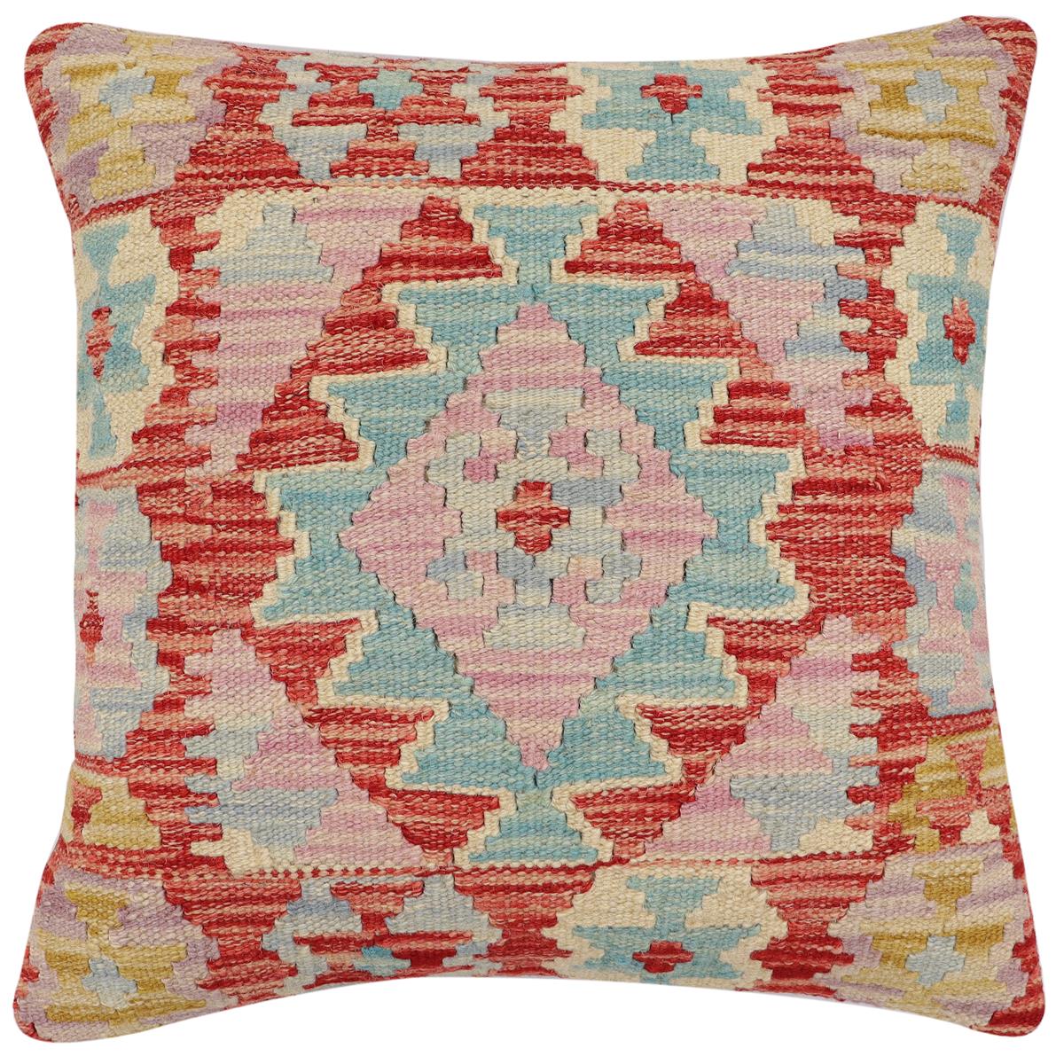 handmade Traditional Pillow Red Blue Hand-Woven SQUARE 100% WOOL Hand woven turkish pillow2' x 2'