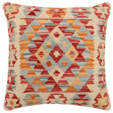 handmade Traditional Pillow Rust Blue Hand-Woven SQUARE 100% WOOL Hand woven turkish pillow 2 x 2
