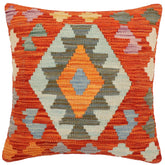 handmade Traditional Pillow Rust Blue Hand-Woven SQUARE 100% WOOL Hand woven turkish pillow2' x 2'