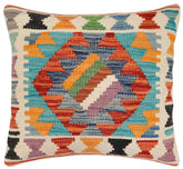 handmade Traditional Pillow Rust Blue Hand-Woven SQUARE 100% WOOL Hand woven turkish pillow 3 x 5