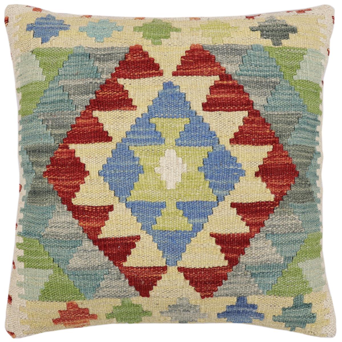 handmade Traditional Pillow Rust Blue Hand-Woven SQUARE 100% WOOL Hand woven turkish pillow2' x 2'