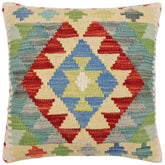 handmade Traditional Pillow Rust Blue Hand-Woven SQUARE 100% WOOL Hand woven turkish pillow2' x 2'