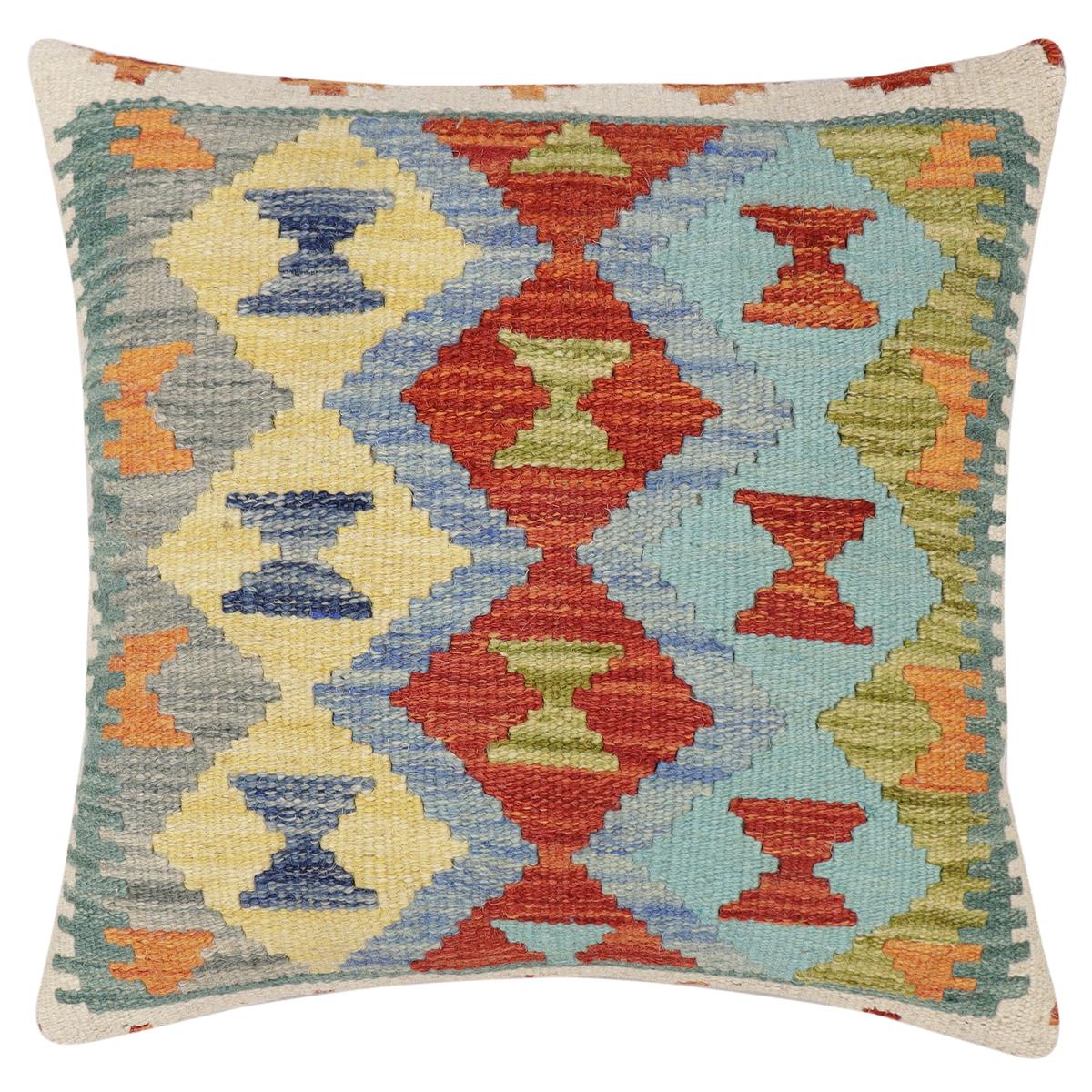 handmade Traditional Pillow Rust Blue Hand-Woven SQUARE 100% WOOL Hand woven turkish pillow 3 x 5